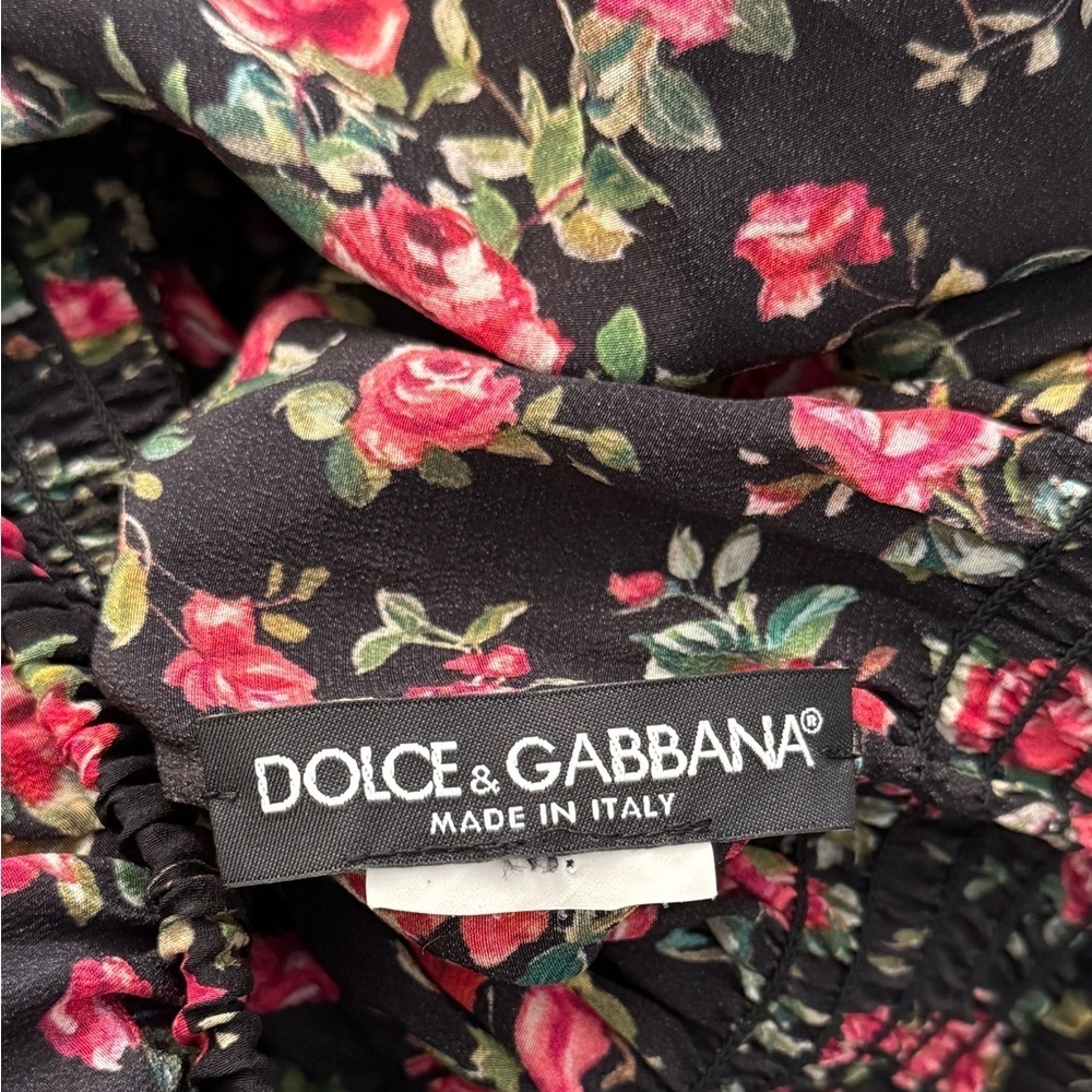 Dolce & Gabbana Vintage D&G Archival Silk Rose Print Long Sleeve Ruffle Peplum - Picture 7 of 13